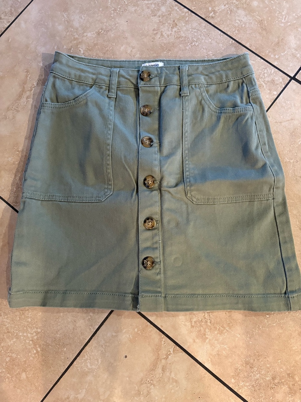 Kensie Olive Green Button-Front Mini Skirt